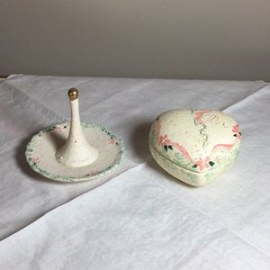 Matching Vintage Ring Holder and Trinket Box